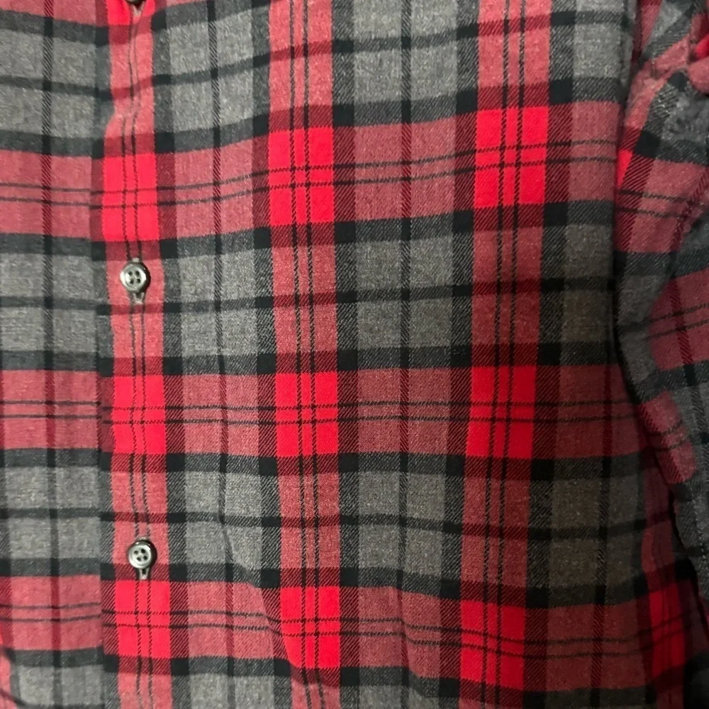 Banana Republic Shirt Plaid Flannel 100% Cotton Button Down Red Gray Size Large